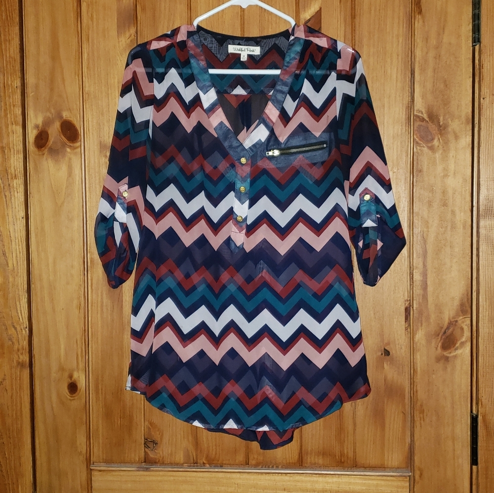 Chevron Striped Sheer Blouse